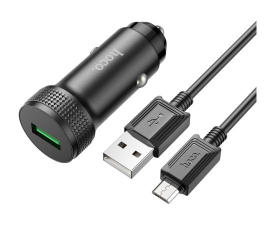 Car charger Hoco Z49A QC3.0 18W + MicroUSB black Telefonu lādētāji 12v Automašīnām