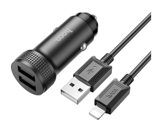 Автомобильная зарядка Hoco Z49 2xUSB-A + Lightning черная