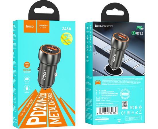 Car charger Hoco Z46A USB-A/Type-C PD20W+QC3.0 grey