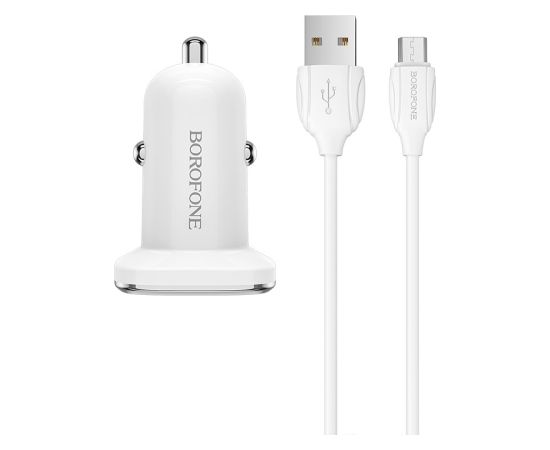 Car charger Borofone BZ12A QC3.0 USB + MicroUSB white