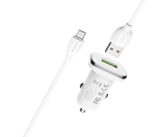 Автомобильная зарядка Borofone BZ12A QC3.0 USB + MicroUSB белый