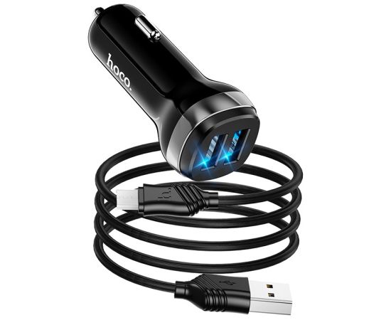 Car charger Hoco Z40 Superior Dual Port + MicroUSB black Telefonu lādētāji 12v Automašīnām