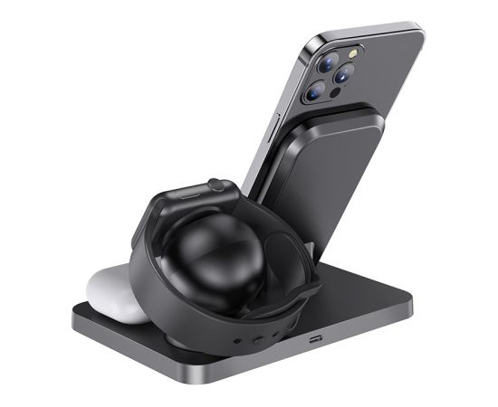 Wireless charger Hoco CW33 Ultra-Charge 3-in-1 black