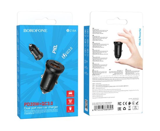 Автомобильная зарядка Borofone BZ18A USB-A/Type-C PD20W+QC3.0 черная