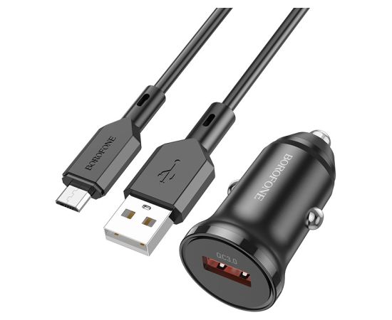 Автомобильная зарядка Borofone BZ18 Quick Charge 3.0 18W + MicroUSB черная