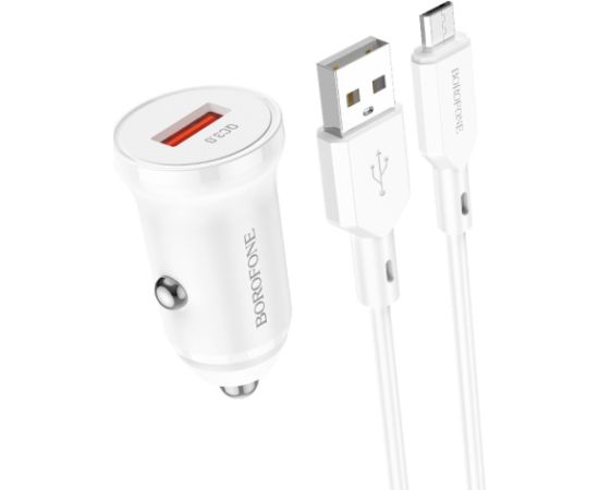 Car charger Borofone BZ18 Quick Charge 3.0 18W + MicroUSB white