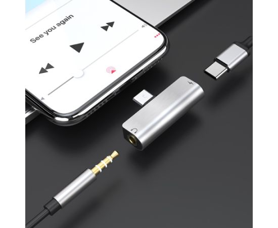 Adapter Hoco LS26 from Type-C to Type-C + 3,5mm silver Adapteri