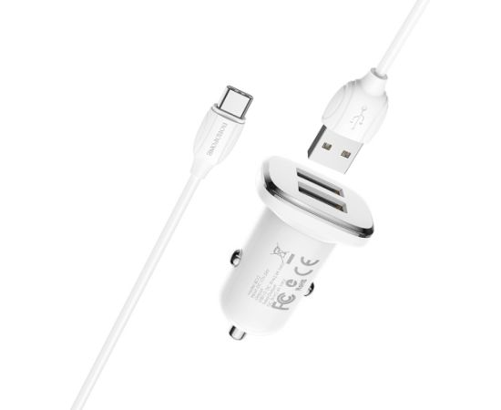 Car charger Borofone BZ12 USB + Type-C (2.4A) white