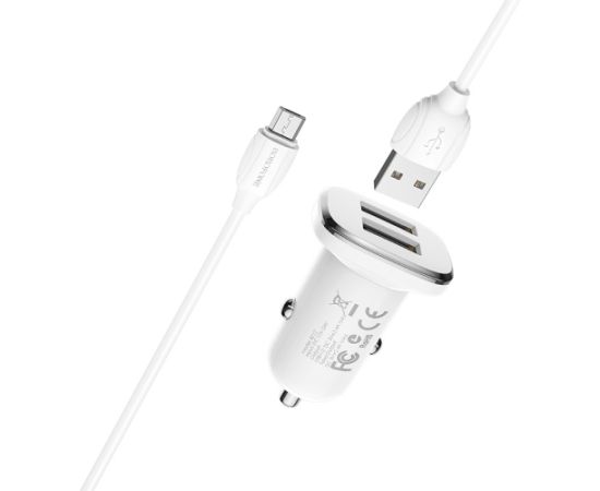 Car charger Borofone BZ12 USB + microUSB (2.4A) white