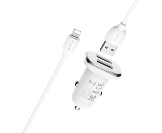 Car charger Borofone BZ12 USB + Lightning (2.4A) white