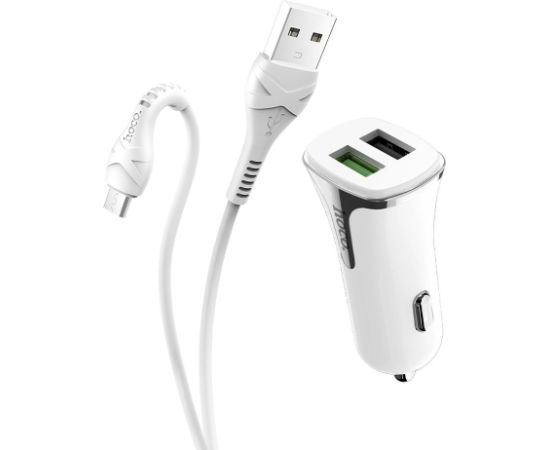 Car charger Hoco Z31 Quick Charge 3.0 (3.4A) with 2 USB connectors + microUSB white