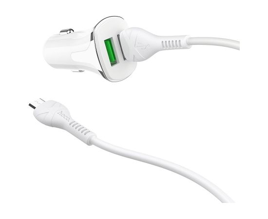 Car charger Hoco Z31 Quick Charge 3.0 (3.4A) with 2 USB connectors + microUSB white