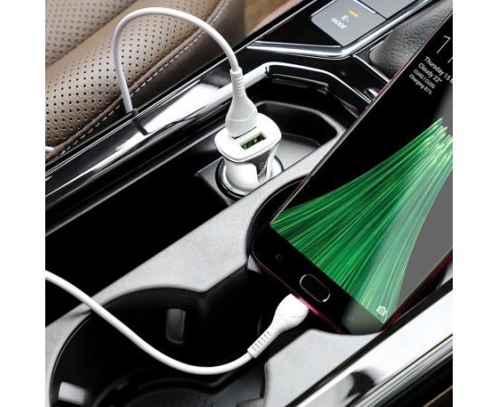 Car charger Hoco Z31 Quick Charge 3.0 (3.4A) with 2 USB connectors + microUSB white