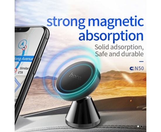 Car phone holder Hoco CA46, dashboard mounting, magnetic fixing, silver Telefonu Turētāji Auto Velo Moto