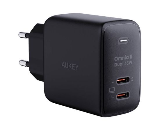 Wall Charger Aukey PA-B4T, 2xUSB-C, 45W (black)