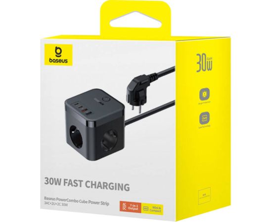 Wall charger Baseus PowerCombo 3AC+2U+2C 30W, 1.5m (black)