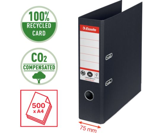 Mape-reģistrs ESSELTE No1 CO2 Neutral, A4, kartons, 75 mm, melnā krāsā