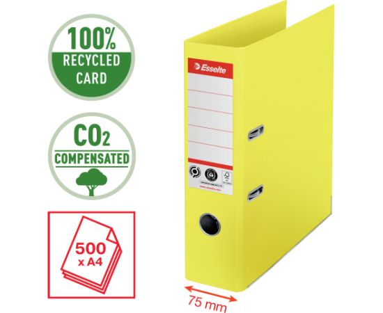 Mape-reģistrs ESSELTE No1 CO2 Neutral, A4, kartons, 75 mm, dzeltenā krāsā