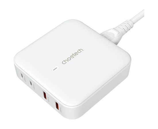 Deskop charger Choetech PD8008,  2x USB-C, 2x USB-A, GaN, 100W (white)