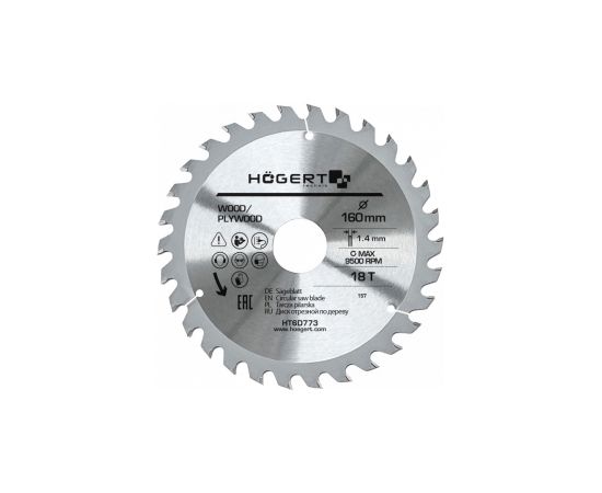 Griešanas disks kokam Hogert HT6D773; 160x30 mm; Z18
