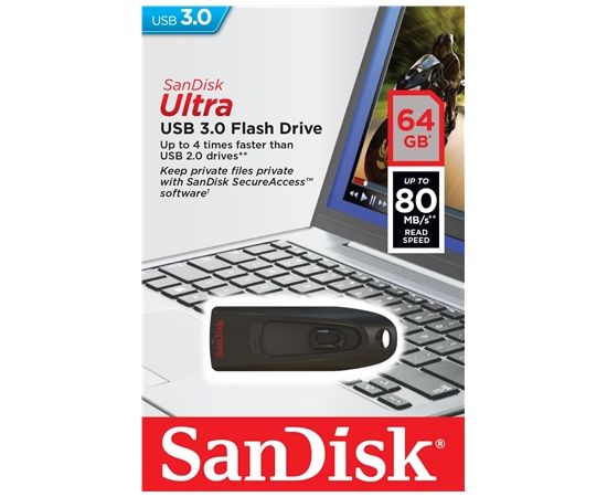 Sandisk Flash Drive Ultra 64 GB, USB 3.0, Black