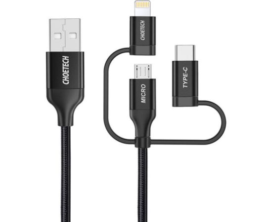 Cable Choetech IP0030, MFi 3in1, USB-A/Lightning/Micro USB/USB-C, 5V, 1,2m (black)