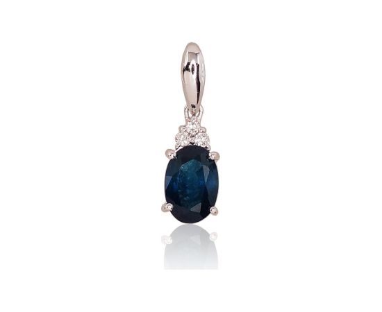 Золотой кулон #1300177(Au-W)_DI+SA, Белое Золото 585°, Бриллианты (0,018Ct), Сапфир (0,649Ct), 0.49 гр.