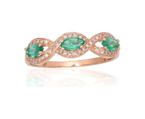 Золотое кольцо #1101174(Au-R)_DI+EM, Красное Золото 585°, Бриллианты (0,133Ct), Изумруд (0,376Ct), Размер: 18.5, 1.51 гр.