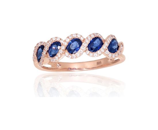 Золотое кольцо #1101169(Au-R)_DI+SA, Красное Золото 585°, Бриллианты (0,173Ct), Сапфир (1,112Ct), Размер: 19.5, 2.62 гр.