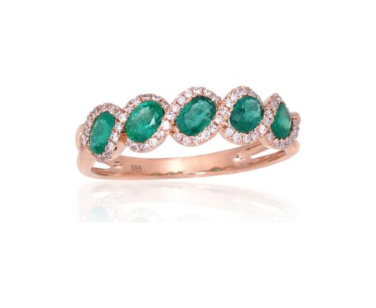 Золотое кольцо #1101169(Au-R)_DI+EM, Красное Золото 585°, Бриллианты (0,171Ct), Изумруд (0,791Ct), Размер: 18, 2.24 гр.