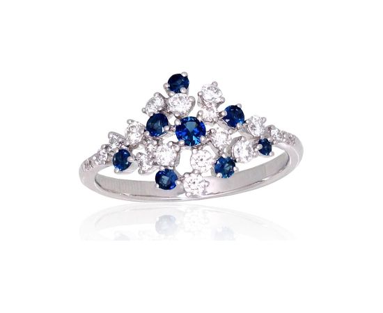Золотое кольцо #1101168(Au-W)_DI+SA, Белое Золото 585°, Бриллианты (0,414Ct), Сапфир (0,33Ct), Размер: 18, 2.58 гр.