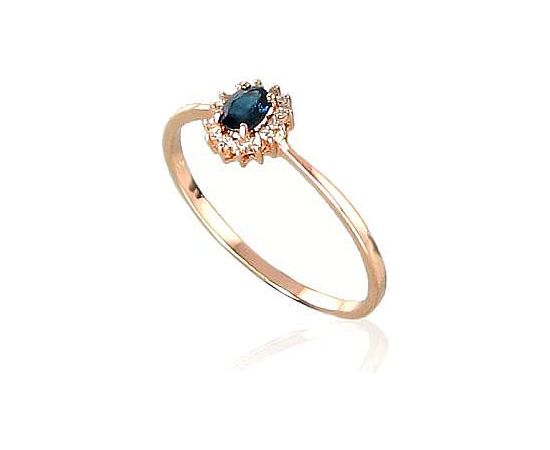 Золотое кольцо #1100100(Au-R+PRh-W)_DI+SA, Красное Золото 585°, родий (покрытие), Бриллианты (0,04Ct), Сапфир (0,221Ct), Размер: 15.5, 0.85 гр.