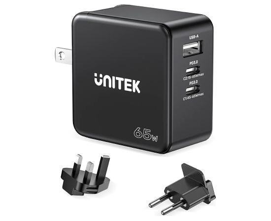 UNITEK CHARGER GAN, PD 65W 2X USB-C, USB-A, TRAVEL