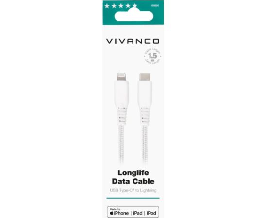 Vivanco cable Lightning - USB-C LongLife Data 1.5m, white (61691)