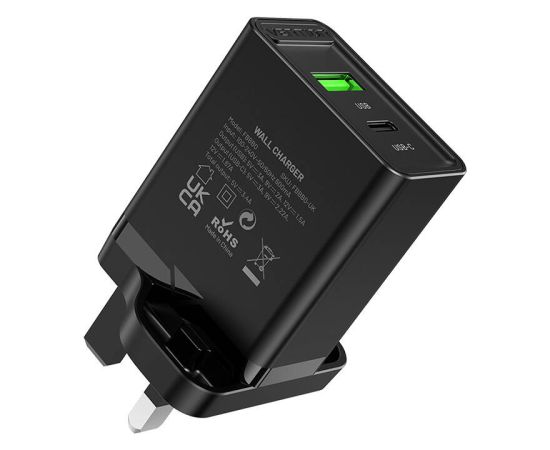 USB(A+C) Wall Charger Vention FBBB0-UK (18W/20W) UK Black