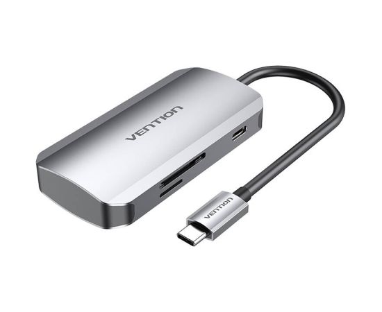 USB-C to 3x USB3.0 Docking Station, SD, TF, PD 0.15m Vention TNHHB, gray