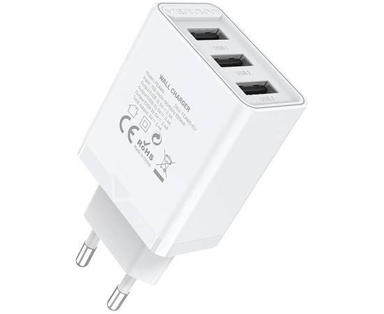 Wall charger 3x USB Vention FEAW0-EU, 2.4A, 12W (white)