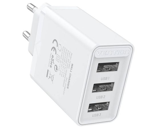 Wall charger 3x USB Vention FEAW0-EU, 2.4A, 12W (white)
