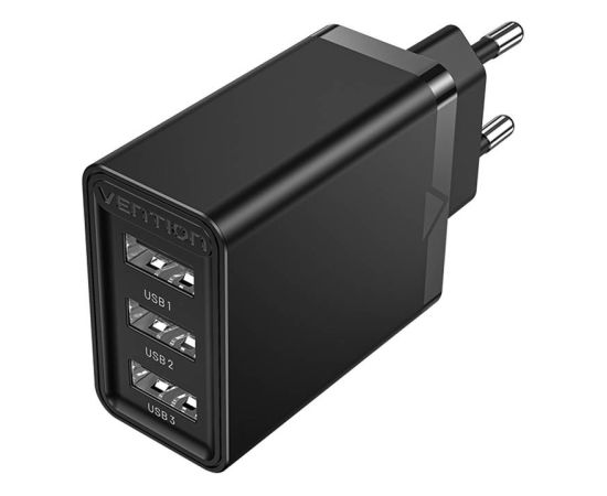Wall charger 3x USB Vention FEAB0-EU, 2.4A, 12W (black)