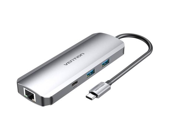 USB-C Docking Station to HDMI, USB-C, 2x USB3.0, RJ45, SD, TF, TRRS 3.5mm, PD 0.15m Vention TOMHB (gray)