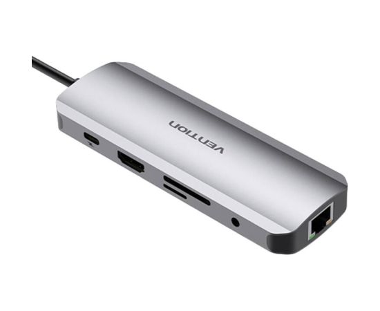 USB-C Docking Station to HDMI, USB-C, 2x USB3.0, RJ45, SD, TF, TRRS 3.5mm, PD 0.15m Vention TOMHB (gray)