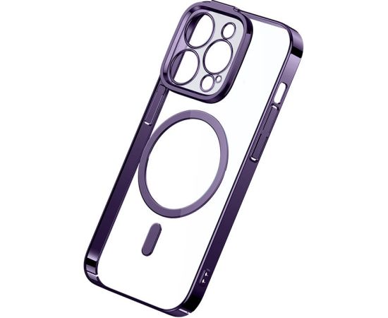 Baseus Glitter Magnetic Case for iPhone 14 Pro (purple) + tempered glass + cleaning kit