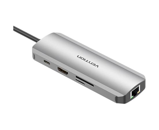 USB-C Docking Station to HDMI, 3x USB3.0, RJ45, SD, TF, PD 0.15m Vention TOKHB (gray)