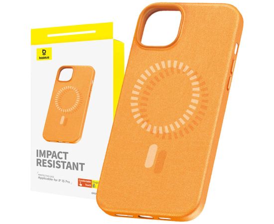 Magnetic Phone Case for iPhone 15 Pro Baseus Fauxther Series (Orange)