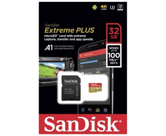 Sandisk atmiņas karte microSDHC 32GB Extreme Plus A1 + adapteris