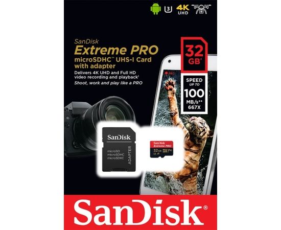 SanDisk atmiņas karte microSDHC 32GB Extreme Pro V30 A1