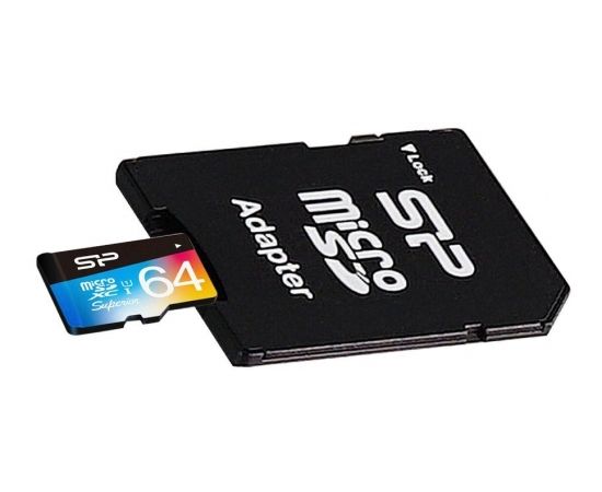 Silicon Power карта памяти microSDXC 64GB Superior UHS-I U1 + адаптер