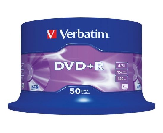 Verbatim DVD+R Matt Silver 4,7GB 16x 50gb., spindle iepakojumā