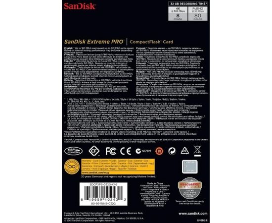 Sandisk Compact Flash CF 32GB ExtremePro 160MB/s