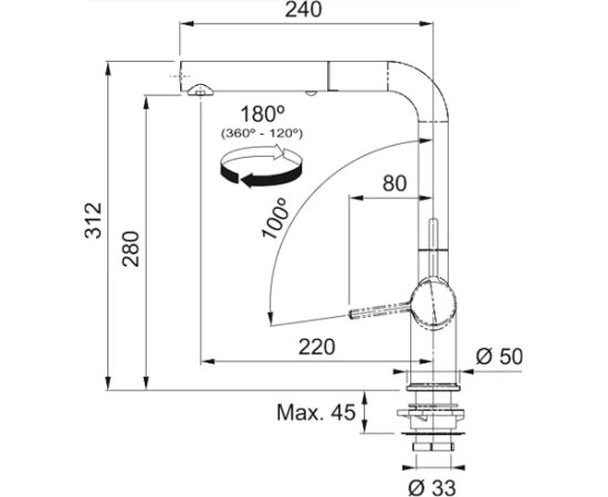 Franke Lina L swivel side HP Matte Black Melns ūdens maisītājs